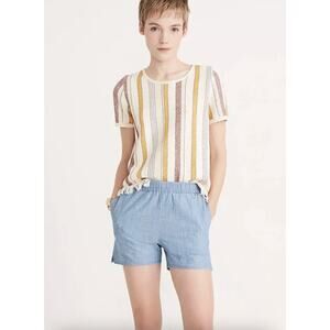 Madewell Chambray Pull On Shorts Elastic Waist Blue Cotton l0048‎ Summer Small